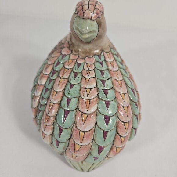 Vintage Toyo Japan Ceramic Quail Partridge Bird Figurine Pink Blue - Picture 4 of 9